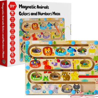 Magnetic Animal Color and Number Maze - Montessori Board Toys for Kids Age 3+ Preschooler Educational Counting Matching Wooden Activity Board Fine Motor Skills Learning Activity Development Boys Girls